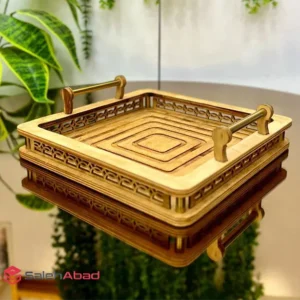فروش عمده سینی چوبی مربع نرده طلایی