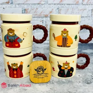 فروش عمده ماگ دسته مرواریدی درب دار طرح خرس