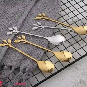خرید عمده قاشق چای خوری استیل طرح برگ