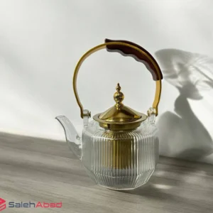 فروش عمده قوری پیرکس راه راه دسته چوبی
