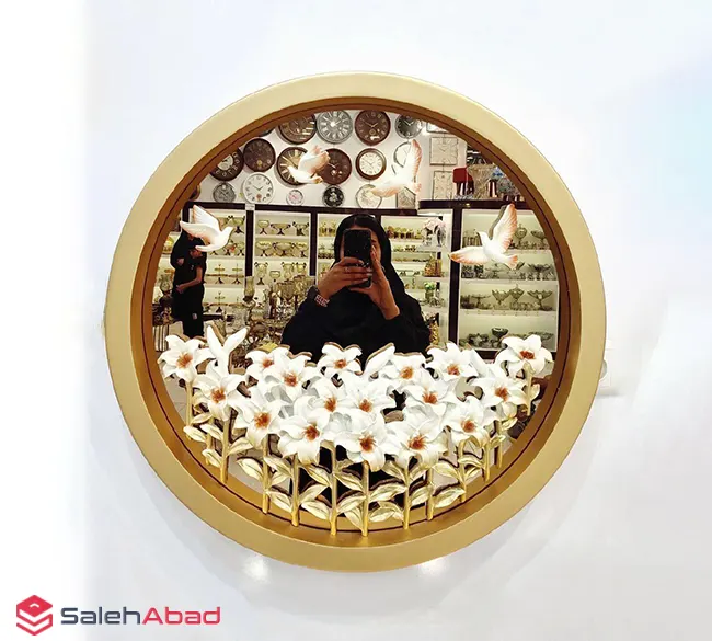 فروش عمده آینه دیواری گرد طرح گل برجسته