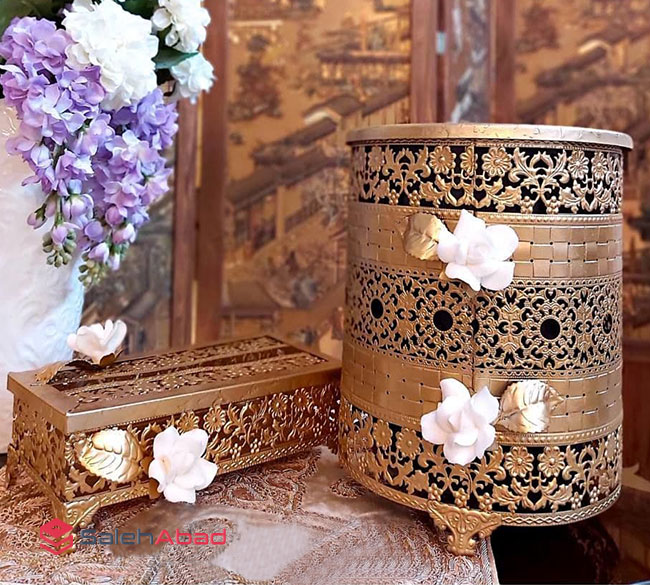 فروش عمده سطل و جا دستمال فلزی گل برجسته
