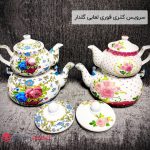 فروش عمده سرویس کتری قوری لعابی گلدار