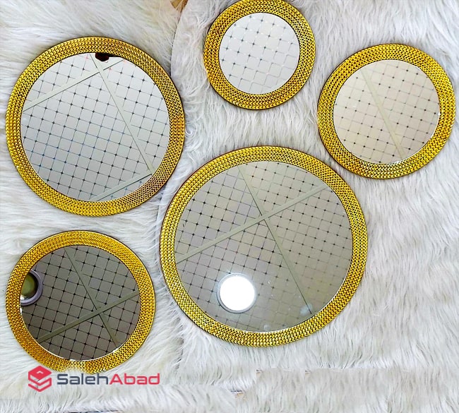فروش عمده آینه دکوراتیو گرد 5 تکه طلائی