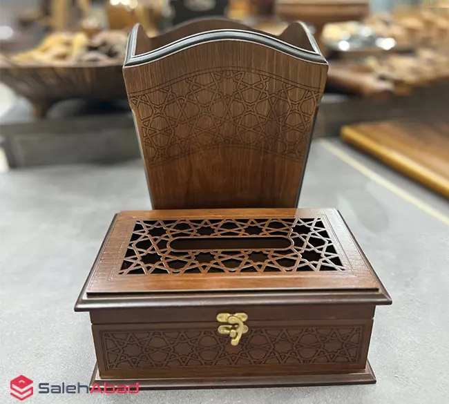 فروش عمده ست جا دستمالی و سطل زباله چوبی