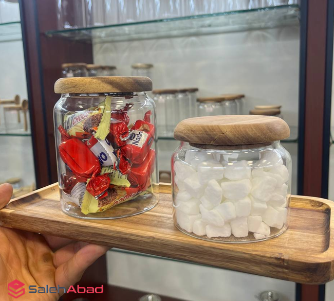 فروش عمده بانکه پیرکس درب چوبی 2 عددی
