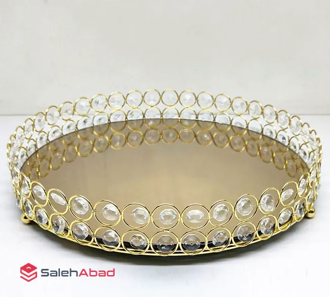 فروش عمده سینی کف آینه ای نگین دار گرد