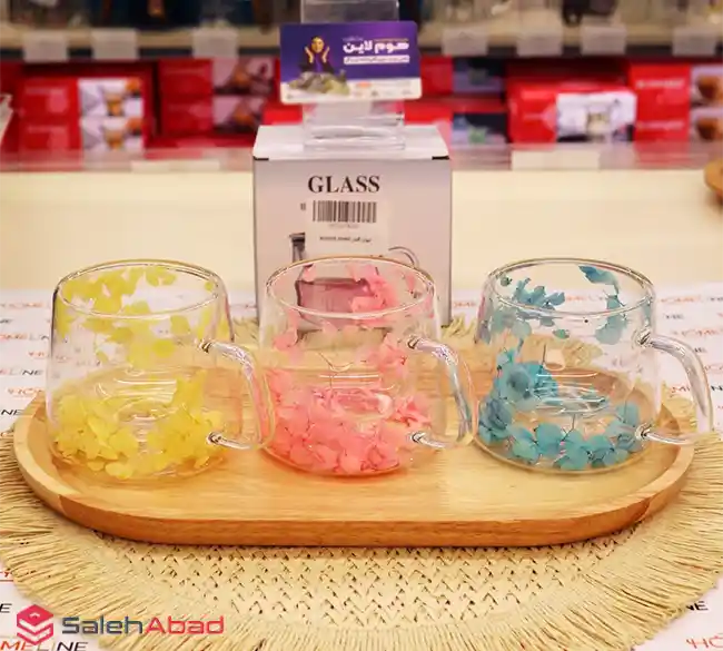 فروش عمده لیوان پیرکس دوجداره گلدار