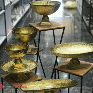 فروش عمده ظروف پذیرایی چکشی طلایی