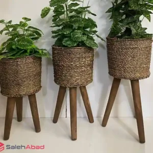فروش عمده گلدان حصیری پایه چوبی