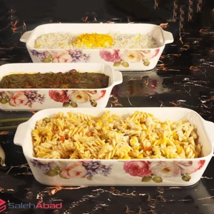فروش عمده تابه چینی گلدار مستطیل سه تکه