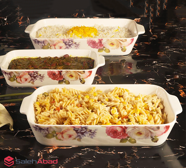 فروش عمده تابه چینی گلدار مستطیل سه تکه