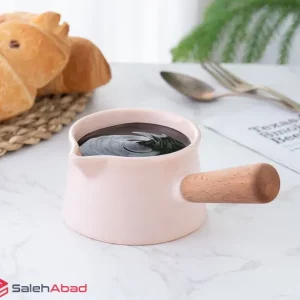 فروش عمده ظرف سس خوری سرامیک دسته چوبی