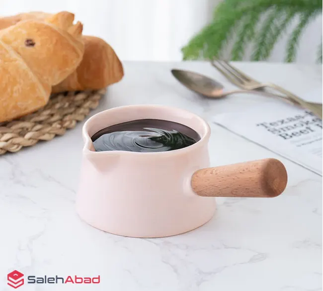 فروش عمده ظرف سس خوری سرامیک دسته چوبی