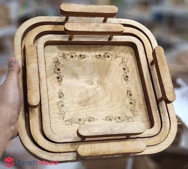 فروش عمده سینی چوبی مربع گلدار 3 سایز