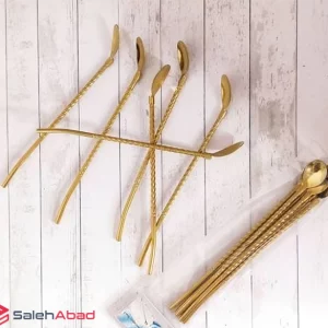 فروش عمده قاشق شربت نی دار طلایی طرح پیچ