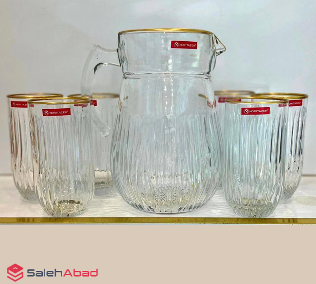 فروش عمده ست پارچ و لیوان لب طلایی سولو