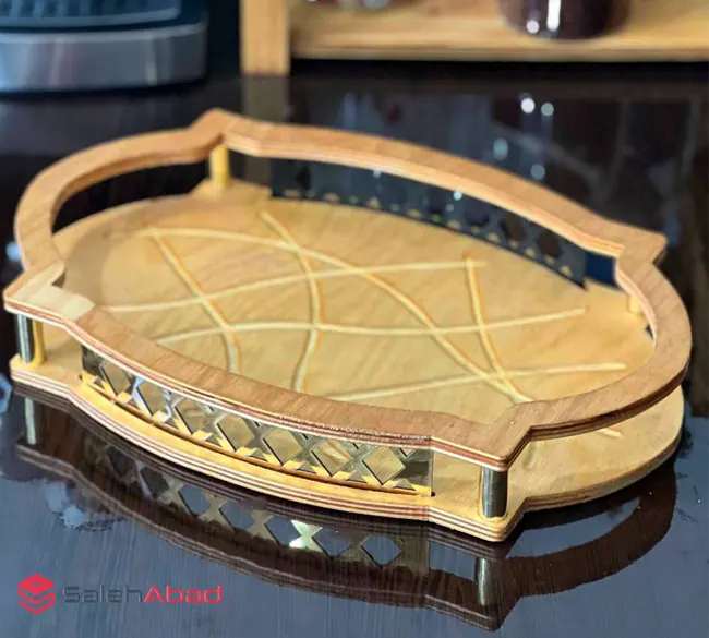 فروش عمده سینی پذیرایی چوبی بیضی دسته دار
