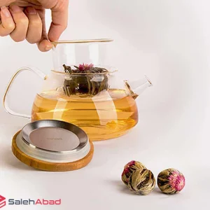 فروش عمده قوری پیرکس صافی دار درب چوبی