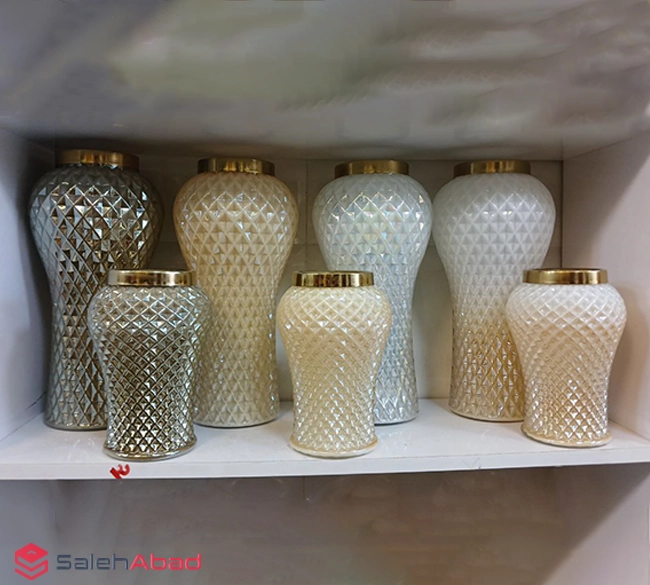 فروش عمده گلدان شیشه ای طوق دار مدل لوزی