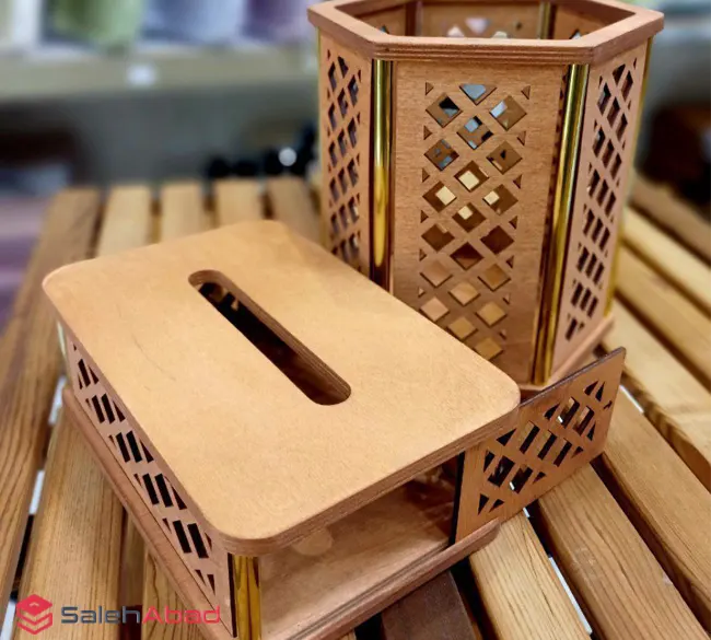 فروش عمده سطل و جا دستمال چوبی طرح مشبک