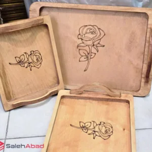 فروش عمده سینی چوبی دسته فلزی طرح گل