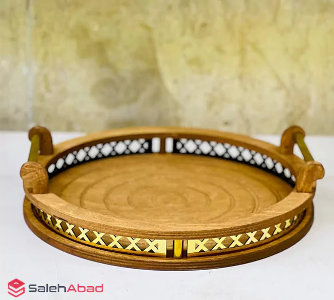 فروش عمده سینی گرد چوبی نرده طلایی