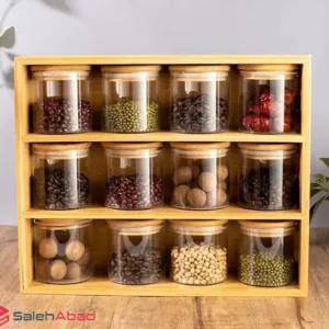فروش عمده ست بانکه ادویه 12 عددی استند چوبی