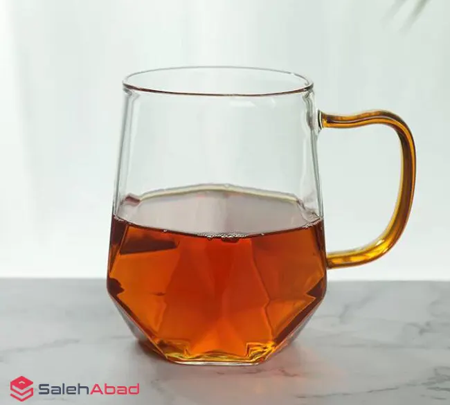 فروش عمده لیوان پیرکس 6 ضلعی دسته طلایی