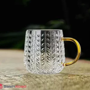 فروش عمده لیوان پیرکس دسته طلایی طرح گندم
