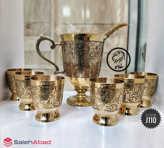 فروش عمده پارچ و لیوان برنزی طرح گل