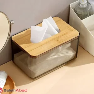 فروش عمده جا دستمال کاغذی طلقی درب چوبی