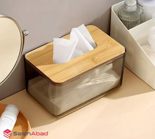 فروش عمده جا دستمال کاغذی طلقی درب چوبی