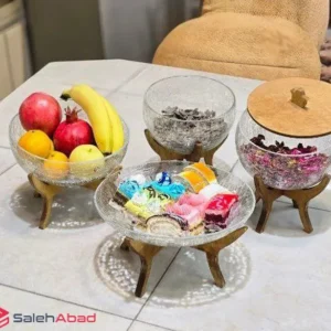 فروش عمده ست پذیرایی شیشه آبگز پایه چوبی