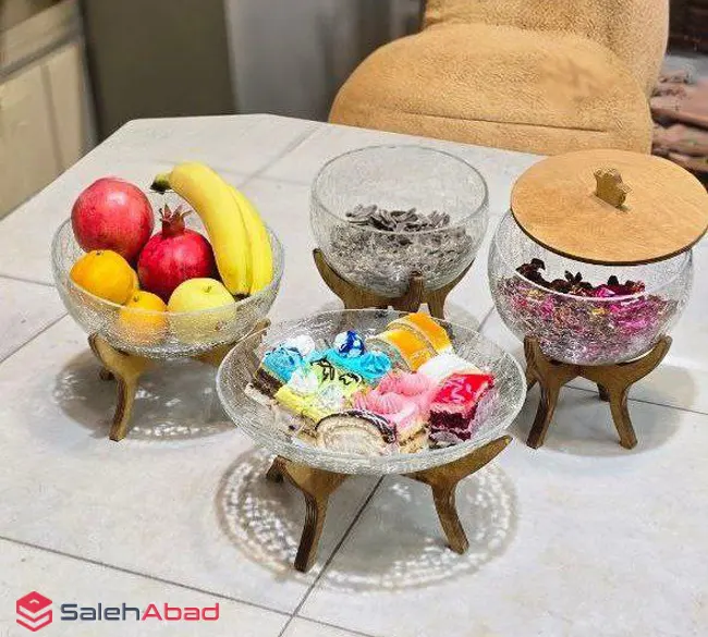 فروش عمده ست پذیرایی شیشه آبگز پایه چوبی