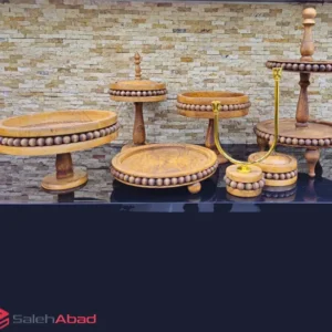 فروش عمده ست ظروف پذیرایی چوبی مهره دار