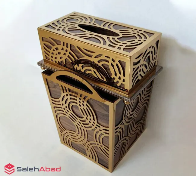 فروش عمده سطل و جا دستمال چوبی طرح دار