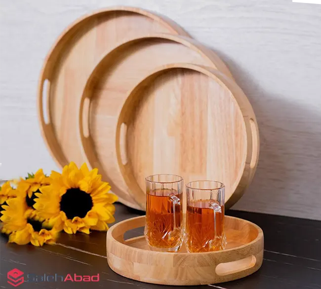 فروش عمده سینی گرد دسته دار چوبی