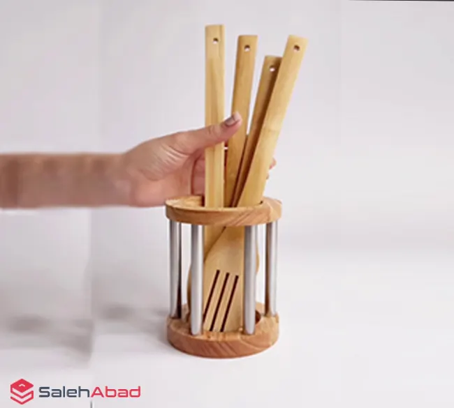 فروش عمده استند کفگیر ملاقه چوبی فلزی