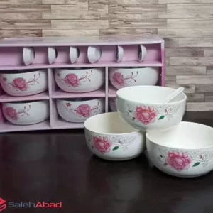 فروش عمده کاسه سوپ خوری گلدار با قاشق
