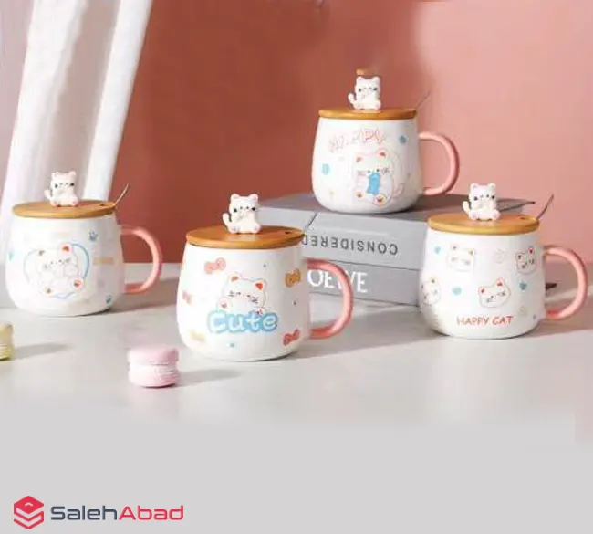 فروش عمده ماگ درب چوبی فانتزی طرح گربه