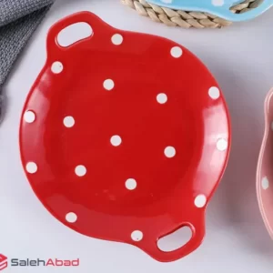 فروش عمده ظرف سرو گرد دو دسته خالدار