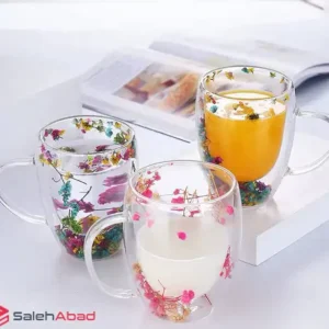 فروش عمده لیوان پیرکس دوجداره طرح گل