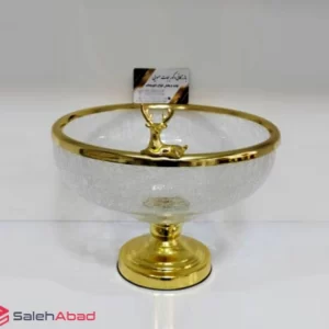فروش عمده ظروف پذیرایی شیشه آبگز پایه طلایی