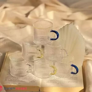 فروش عمده فنجان پیرکس شیاردار دسته رنگی