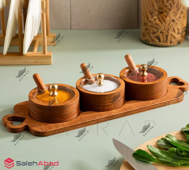 فروش عمده ست جا ادویه استند دار چوبی