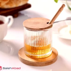 فروش عمده ظرف عسل خوری شیشه ای درب چوبی