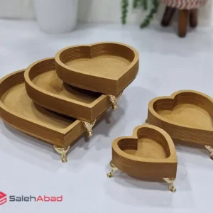 فروش عمده ظرف تنقلات چوبی قلب پایه فلزی