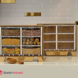 فروش عمده فایل جای ادویه چوبی 6 کشو