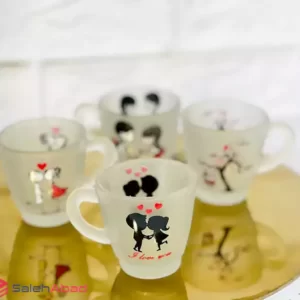 فروش عمده لیوان شیشه ای مات طرح عاشقانه